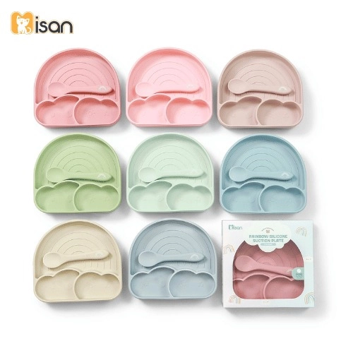 Khay ăn dặm silicon Misan hình cầu vồng kèm thìa (MS0025)