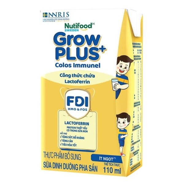 Sữa uống dinh dưỡng Nutifood GrowPlus+ Colos Immunel 4x110ml - ít ngọt (1Y+)