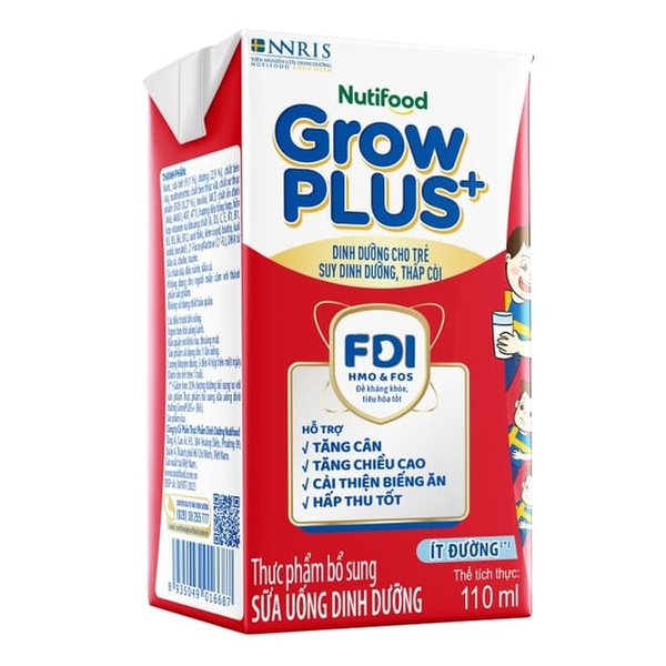 Sữa dinh dưỡng pha sẵn Nutifood GrowPlus+ Đỏ ít đường 4*110ml (1Y+)