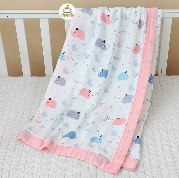 Chăn Bo Viền 4 lớp Sợi Tre MANNY 110x130cm (họa tiết ngẫu nhiên)