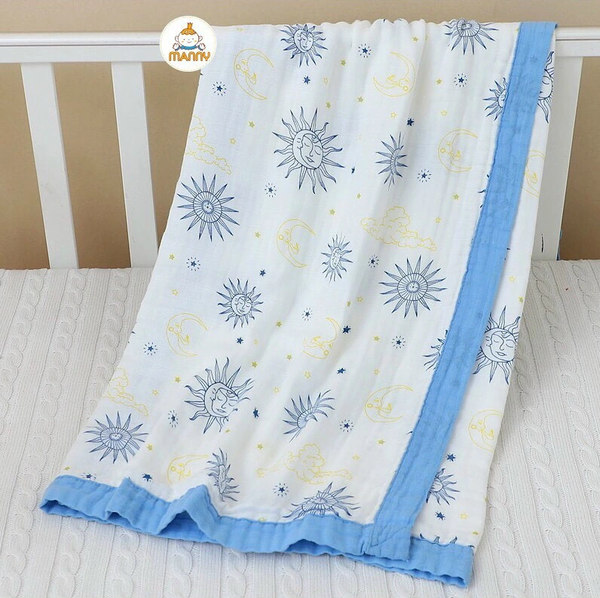 Chăn Bo Viền 4 lớp Sợi Tre MANNY 110x130cm (họa tiết ngẫu nhiên)