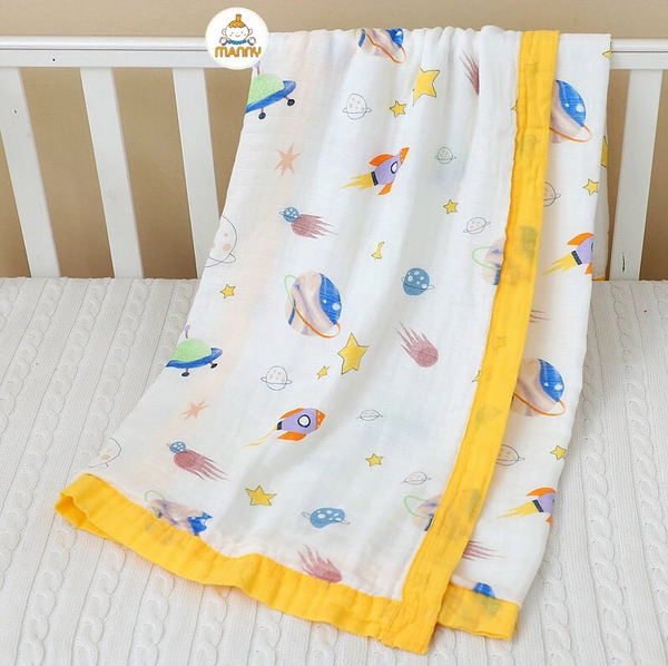 Chăn Bo Viền 4 lớp Sợi Tre MANNY 110x130cm (họa tiết ngẫu nhiên)