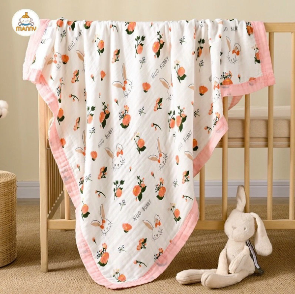 Chăn Bo Viền 4 lớp Sợi Tre MANNY 110x130cm (họa tiết ngẫu nhiên)