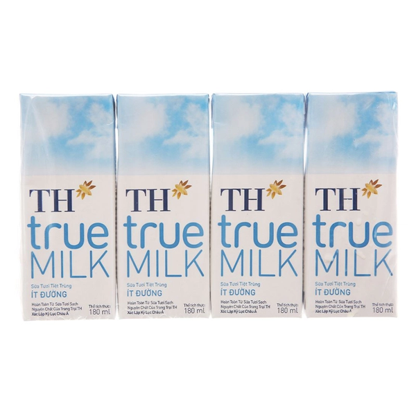Sữa tươi tiệt trùng TH True Milk ít đường 180ml cho bé trên 2 tuổi (vỉ 4 hộp)