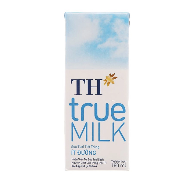 Sữa tươi tiệt trùng TH True Milk ít đường 180ml cho bé trên 2 tuổi (vỉ 4 hộp)