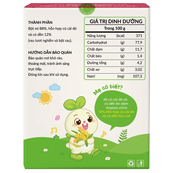 Mì ăn dặm Củ Cải Đỏ & Củ Dền Anpaso 120g (6M+)