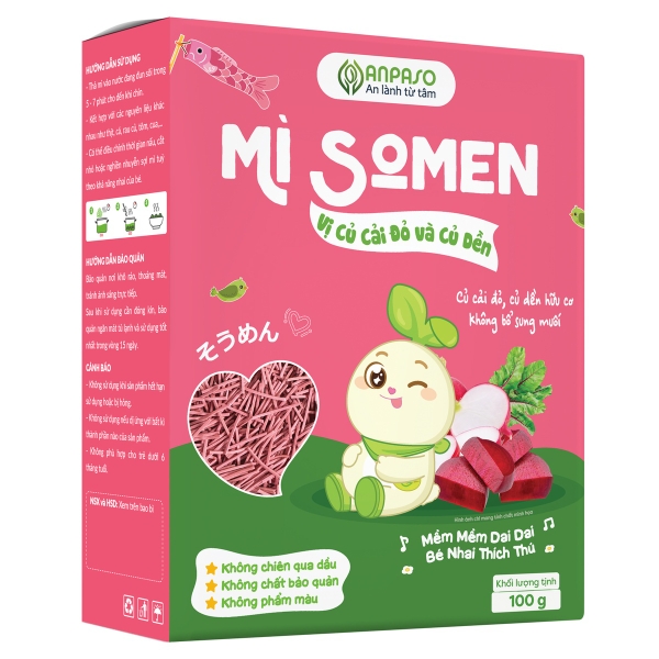 Mì Somen ăn dặm vị Củ Cải Đỏ và Củ Dền Anpaso 100g (6M+)