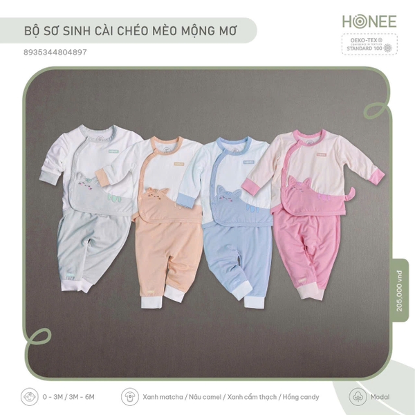 Bộ sơ sinh cài chéo Mèo mộng mơ Hrnee 4897