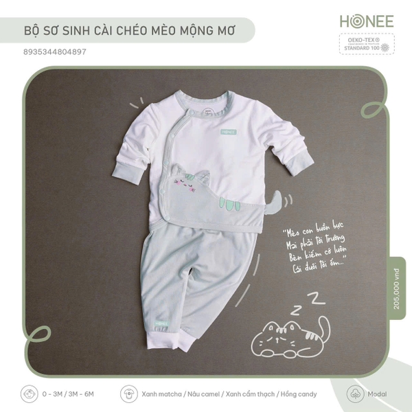 Bộ sơ sinh cài chéo Mèo mộng mơ Hrnee 4897