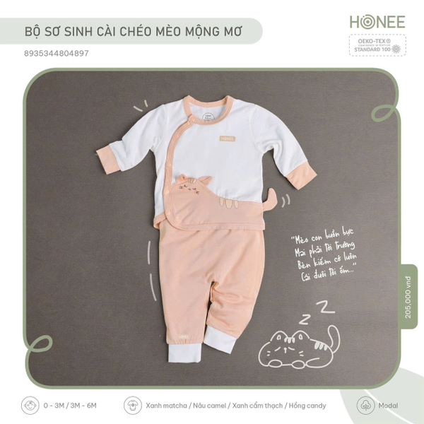 Bộ sơ sinh cài chéo Mèo mộng mơ Hrnee 4897