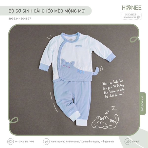 Bộ sơ sinh cài chéo Mèo mộng mơ Hrnee 4897