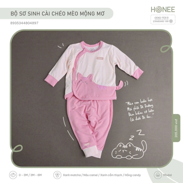 Bộ sơ sinh cài chéo Mèo mộng mơ Hrnee 4897