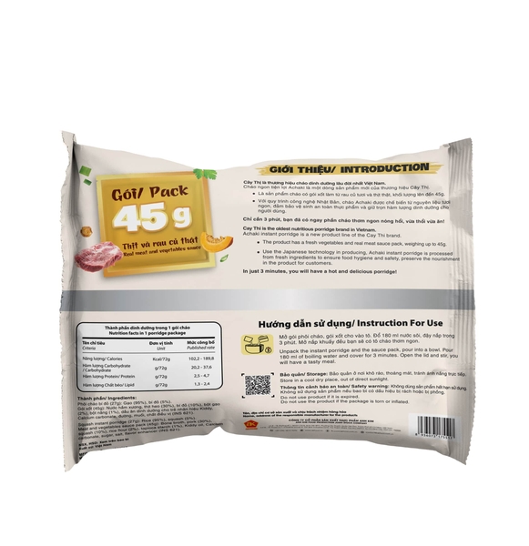 Cháo Achaki Thịt Heo Bí Đỏ 72g cho bé trên 12 tháng
