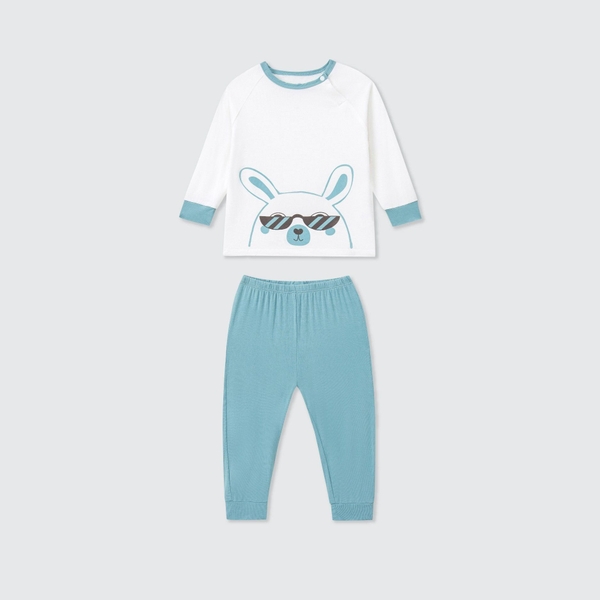Bộ dài tay La Pomme Raglan người bạn tai dài (Màu Xanh)