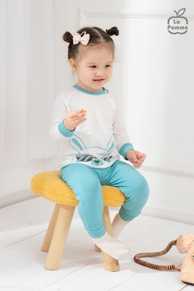 Bộ dài tay La Pomme Raglan người bạn tai dài (Màu Xanh)