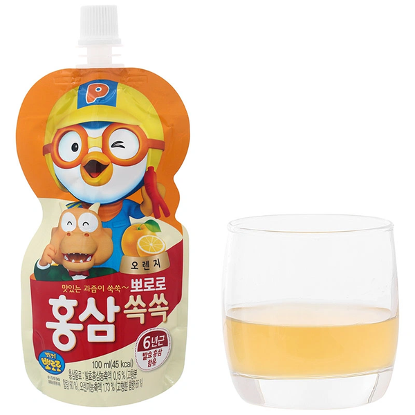 Nước Hồng Sâm Trái Cây Pororo Paldo Hàn Quốc 100ml - Vị Cam (1Y+)