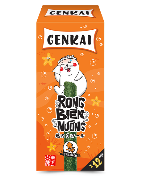 Lẻ 1 Gói Rong Biển Nướng GENKAI Cuộn Vị Hải Sản Cay 2,5g (1Y+)