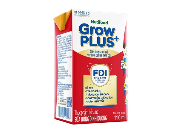 Sữa uống dinh dưỡng Nutifood GrowPLUS+ Đỏ 110ml cho bé trên 1 tuổi (vỉ 4 hộp)