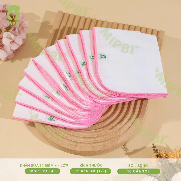 Khăn sữa 10 điểm Mipbi 4 lớp (gói 10 chiếc)