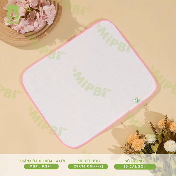 Khăn sữa 10 điểm Mipbi 4 lớp (gói 10 chiếc)