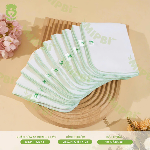 Khăn sữa 10 điểm Mipbi 4 lớp (gói 10 chiếc)