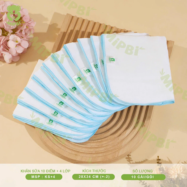 Khăn sữa 10 điểm Mipbi 4 lớp (gói 10 chiếc)