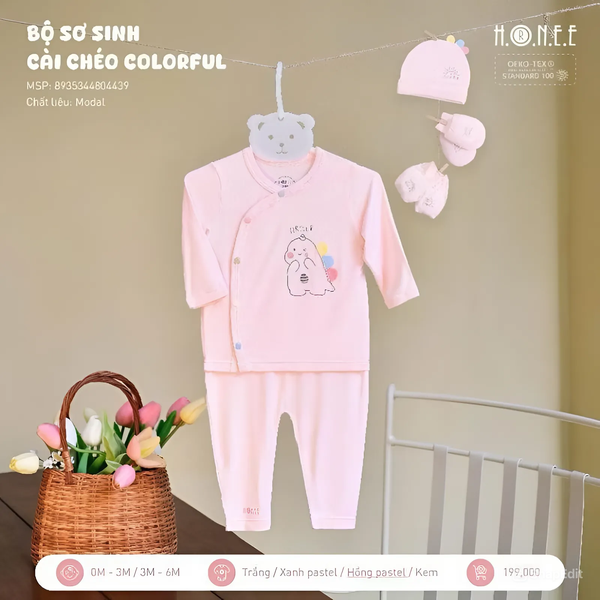 Bộ sơ sinh cài chéo Colorful Hrnee 0-3M