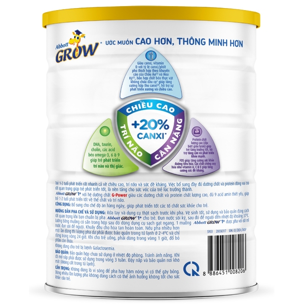 Sữa Abbott Grow 1+ hương Vani cho bé 1-2 tuổi (850g)
