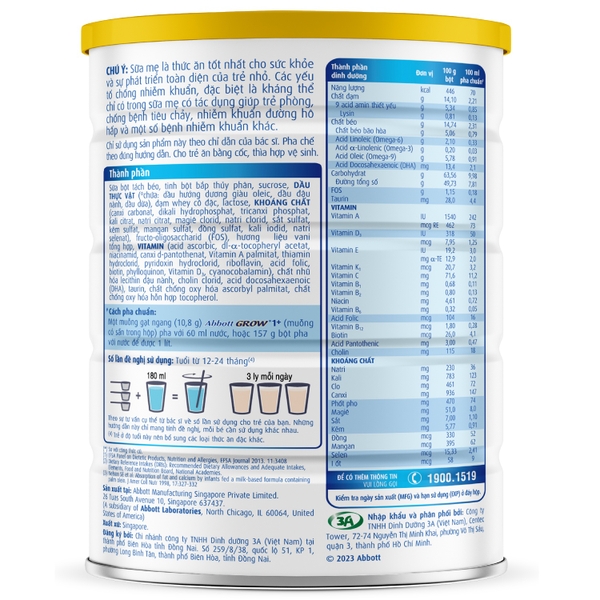 Sữa Abbott Grow 1+ hương Vani cho bé 1-2 tuổi (850g)