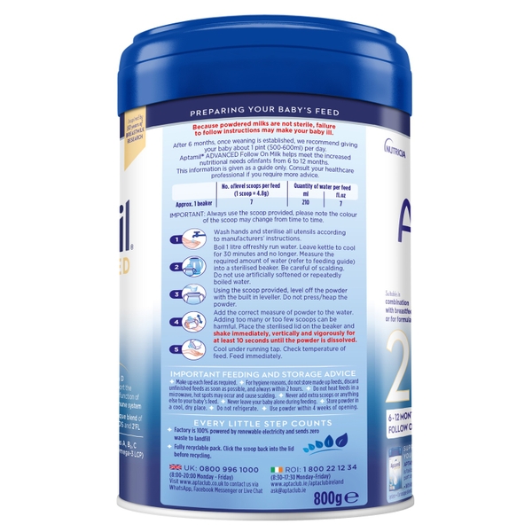 Sữa Aptamil Advanced số 2, 800g của Anh cho trẻ từ 6-12 tháng