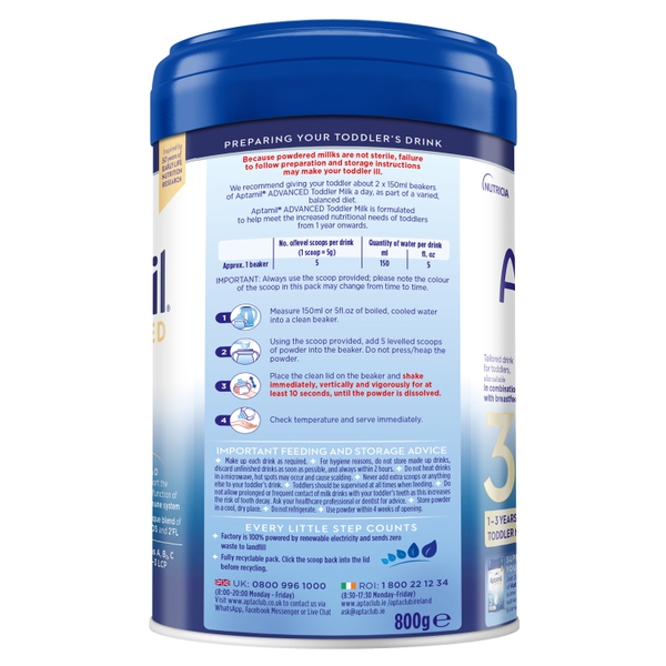 Sữa Aptamil Advanced số 3, 800g của Anh cho trẻ từ 1 tuổi trở lên