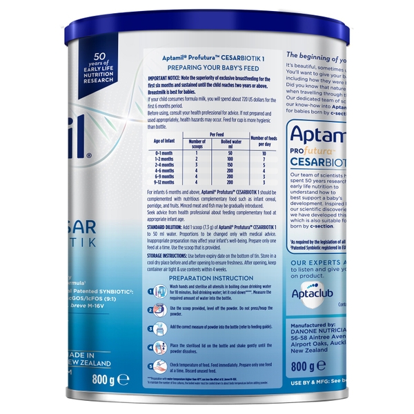 Sữa Aptamil Profutura Cesarbiotik New Zealand số 1, 800g dành cho bé 0 - 12 tháng tuổi