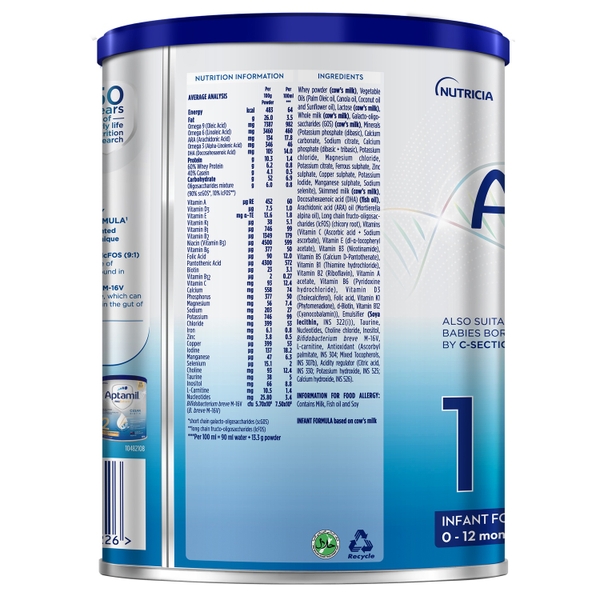 Sữa Aptamil Profutura Cesarbiotik New Zealand số 1, 800g dành cho bé 0 - 12 tháng tuổi