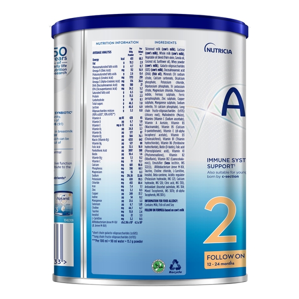 Sữa Aptamil Profutura Cesarbiotik New Zealand số 2, 800g dành cho bé 12 - 24 tháng tuổi