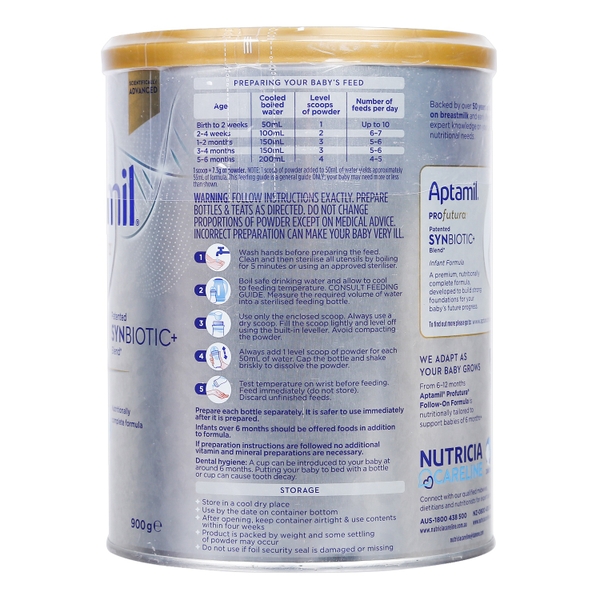 Sữa Aptamil Profutura Úc số 1, 900g (cho bé 0-6 tháng)