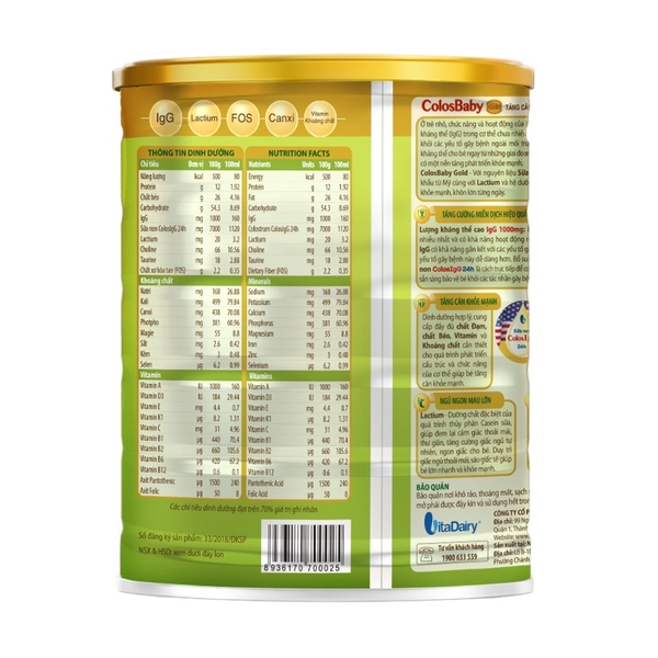Sữa bột Colosbaby Gold 0+ 800g tăng cường hệ miễn dịch cho bé từ 0-12 tháng
