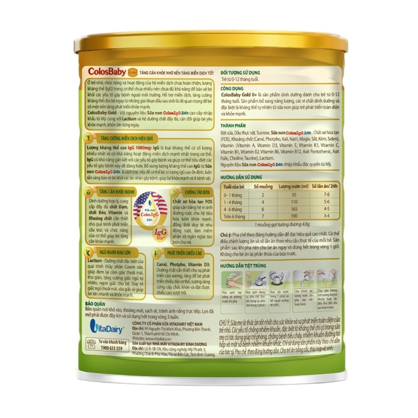 Sữa bột Colosbaby Gold 0+ 800g tăng cường hệ miễn dịch cho bé từ 0-12 tháng