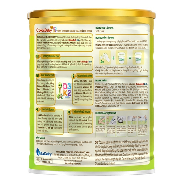Sữa bột Colosbaby Gold D3K2 1+ 800g dành cho bé 1-2 tuổi