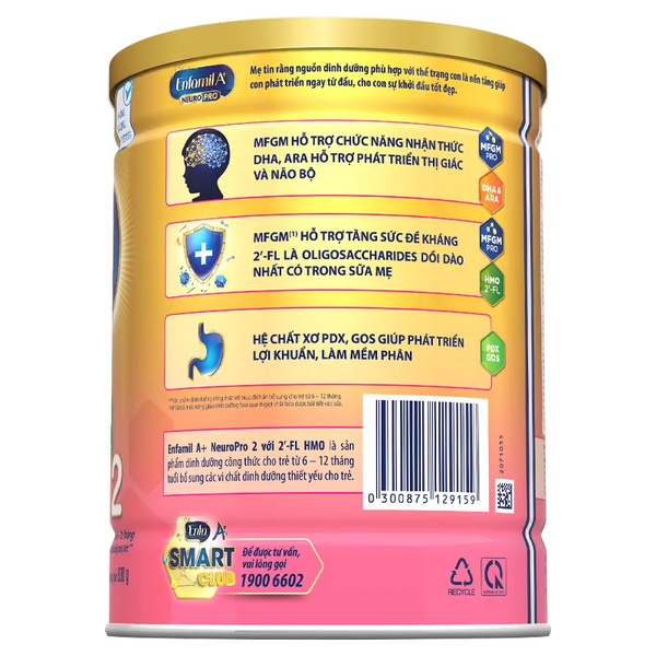 Sữa Enfamil A+ NeuroPro HMO Số 2 vị thanh mát (830G) cho bé từ 6-12 tháng tuổi