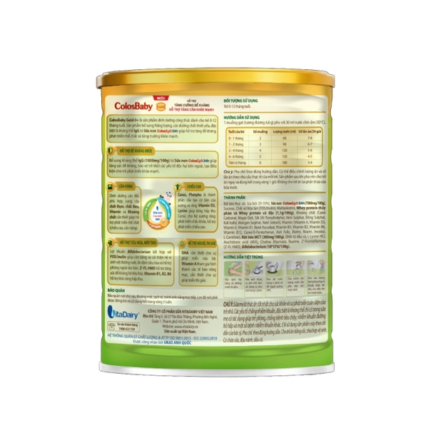 Sữa bột Colosbaby Gold 0+ NEW 800g vị thanh nhạt tăng cường đề kháng cho bé từ 0-12 tháng