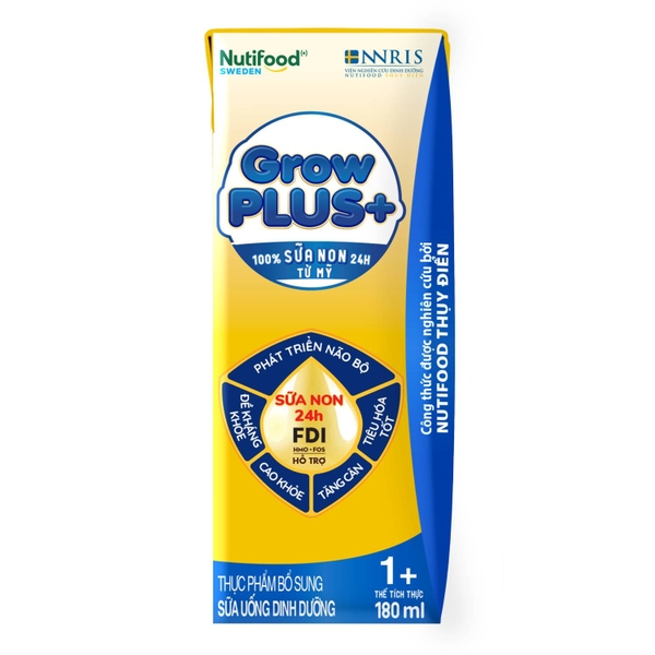 Sữa uống dinh dưỡng Nutifood GrowPLUS+ 180ml Vàng cho bé trên 1 tuổi (vỉ 4 hộp)