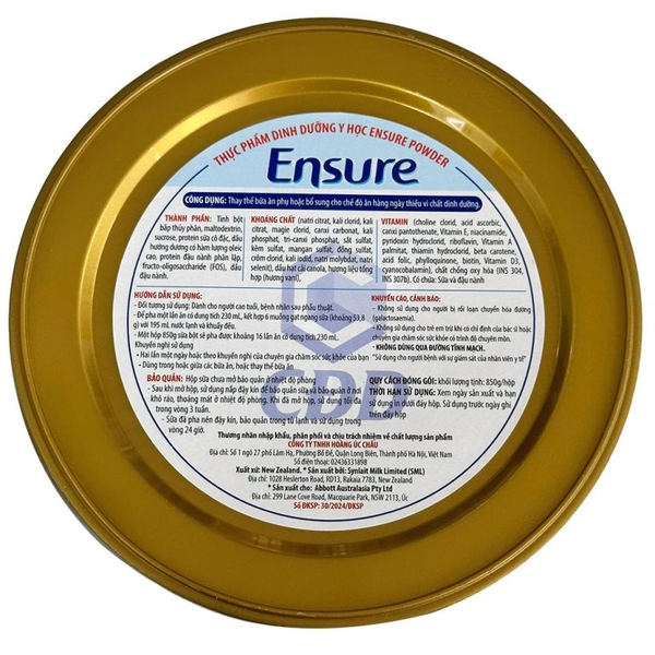 Sữa Ensure Úc 850g vị vani