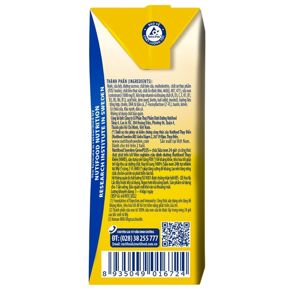 Sữa uống dinh dưỡng Nutifood GrowPLUS+ 110ml Vàng cho bé trên 1 tuổi (vỉ 4 hộp)
