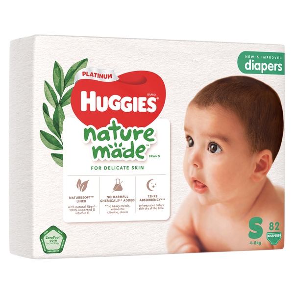 Bỉm - Tã dán Huggies Nature size S82 miếng (cho bé 4 - 8kg)