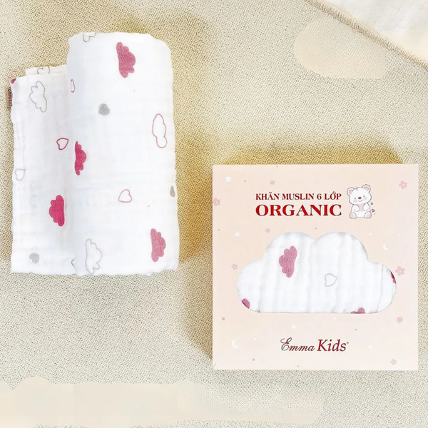 Khăn tắm muslin organic EmmaKids 6 lớp cho bé (110x83cm) (họa tiết ngẫu nhiên)