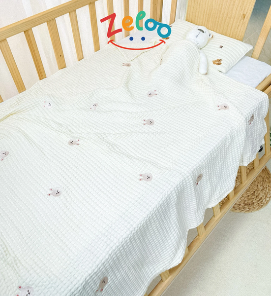 Chăn lưới sợi tre Zeloo xuất Hàn thêu full 100x90cm, màu ngẫu nhiên