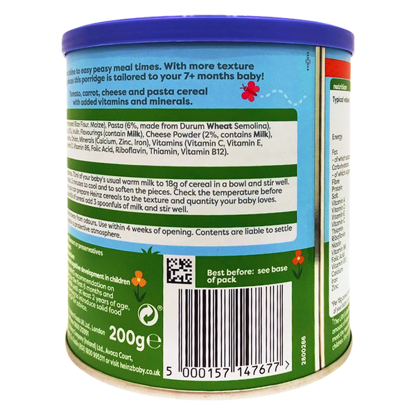 Bột Cháo mì Ý rau củ và phô mai-Heinz veggie pasta with cheese porridge 200mg cho bé trên 7 tháng