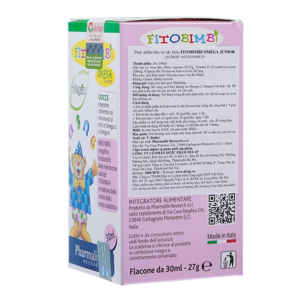 Siro Fitobimbi Omega Junior - Hỗ trợ phát triển não bộ và mắt (cho bé >6 tháng)