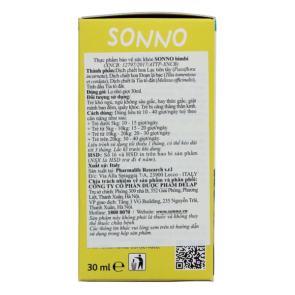 Siro Fitobimbi Sonno giúp bé ngủ ngon 30ml (0-12Y)