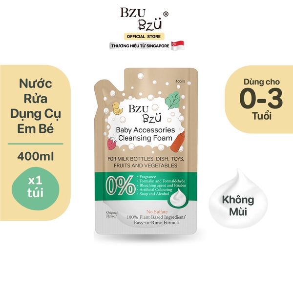 Nước rửa bình tạo bọt nguyên bản Bzu Bzu túi 400ml